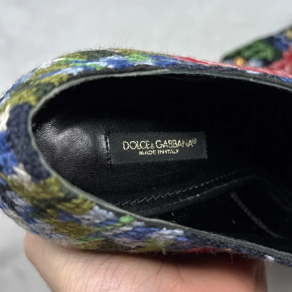 Dolce & Gabbana Vintage Y2K Floral Tapestry Crochet Ankle Bootie Boots Retro 39